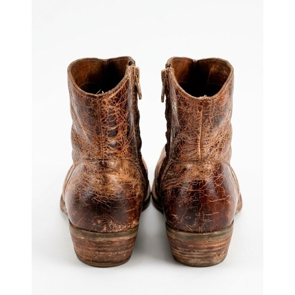 Diba True Brown Distressed Round Tie Leather Heeled Ankle Boots Size 8.5 - Picture 3 of 7